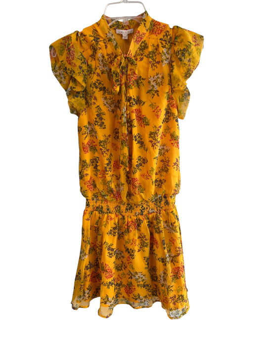 Ella Moss Size XS Yellow Silk Tie V Neck Floral Ruffle Cap Sleeve Dress Yellow / XS