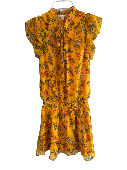 Ella Moss Size XS Yellow Silk Tie V Neck Floral Ruffle Cap Sleeve Dress Yellow / XS