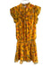 Ella Moss Size XS Yellow Silk Tie V Neck Floral Ruffle Cap Sleeve Dress Yellow / XS