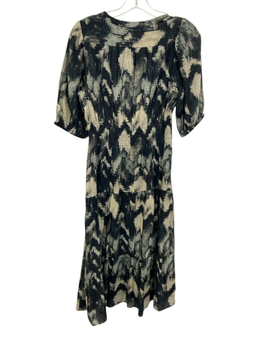 Ba&sh Size 1 Black & Cream Beige Cotton 1/2 Balloon Sleeve Abstract Print Dress Black & Cream Beige / 1