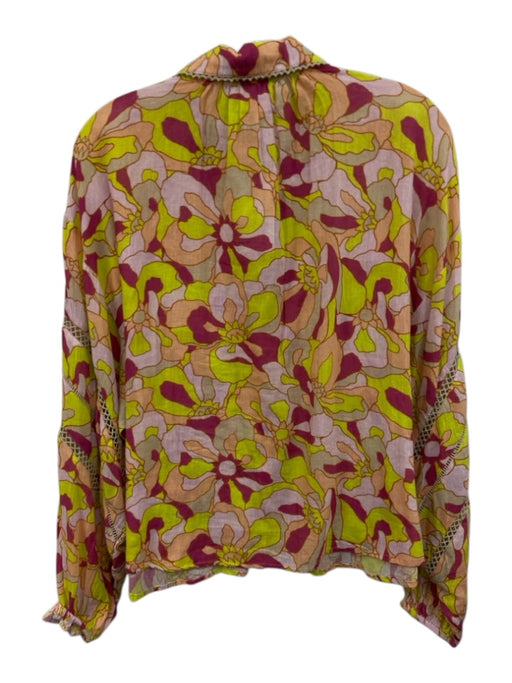 Allison Size S Pink, Yellow, Purple Cotton Long Sleeve Button Up Collar Top Pink, Yellow, Purple / S