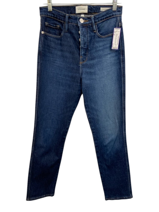 Frame Size 25 Dark Wash Cotton High Rise Slim Straight Leg Button Fly Jeans Dark Wash / 25