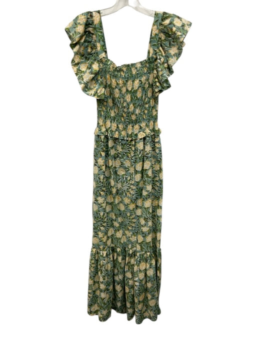 Anna Cate Size XS Blue, Green, Yellow Cotton Ruffle Cap Sleeve Floral Dress Blue, Green, Yellow / XS