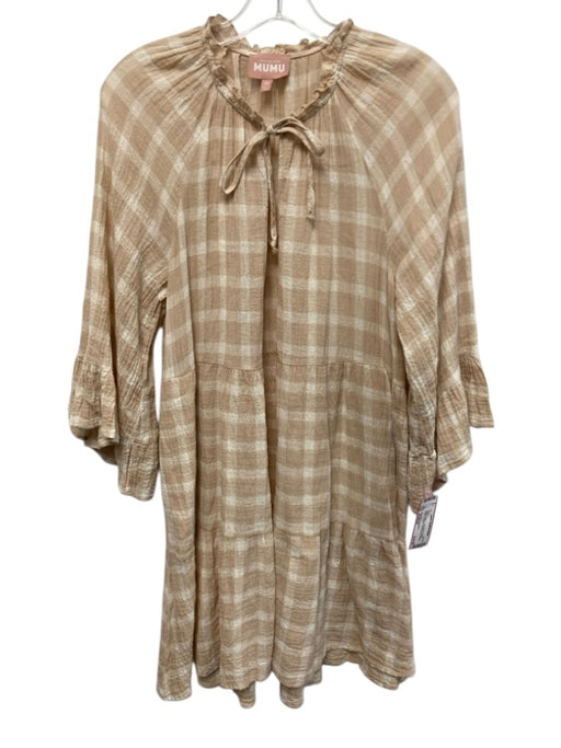 Show Me Your Mumu Size Medium Beige & White Long Sleeve Buffalo Check Dress Beige & White / Medium