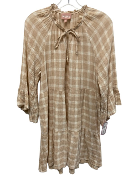 Show Me Your Mumu Size Medium Beige & White Long Sleeve Buffalo Check Dress Beige & White / Medium