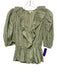 Anna Cate Size XS Cream White & Green Cotton Striped 1/2 Puff Sleeve V Neck Top Cream White & Green / XS