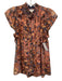 A.L.C. Size 2 Peach Pink, Navy Blue & Brown Silk Flutter Cap sleeve Floral Top Peach Pink, Navy Blue & Brown / 2