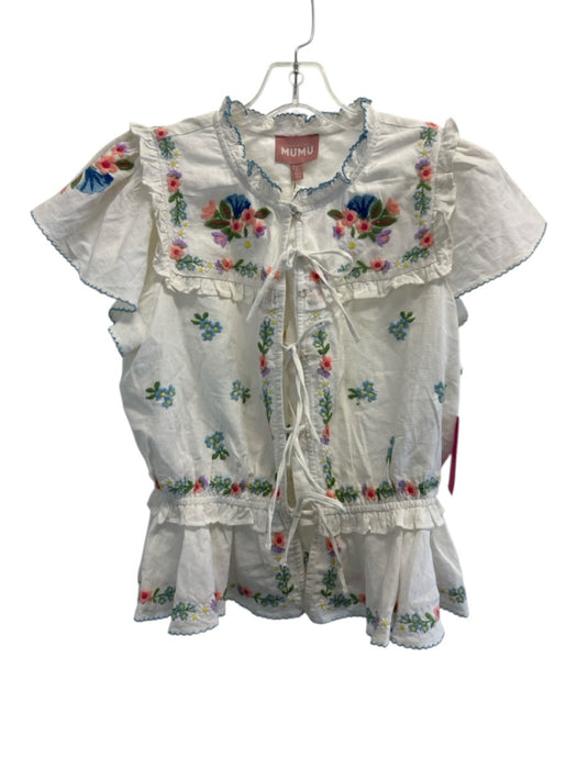 Show Me Your Mumu Size S White & Multi Cotton & Linen Tie Front Short Set White & Multi / S