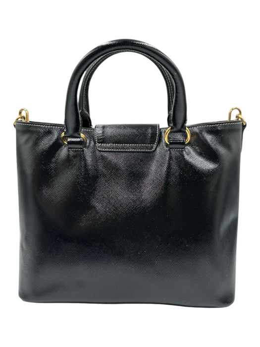 Prada Black Patent Leather Gold Tone Hardware Double Handle contrast stitch Bag Black / S/M