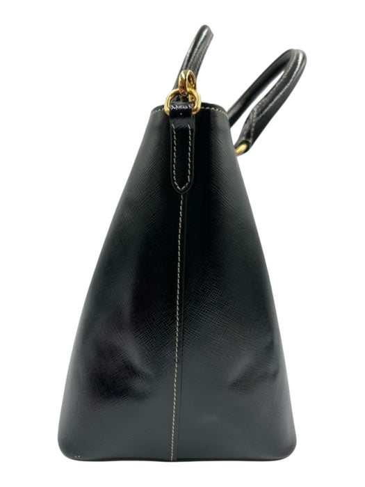 Prada Black Patent Leather Gold Tone Hardware Double Handle contrast stitch Bag Black / S/M