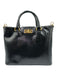 Prada Black Patent Leather Gold Tone Hardware Double Handle contrast stitch Bag Black / S/M