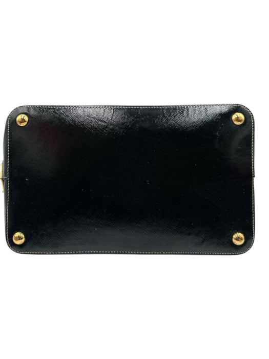 Prada Black Patent Leather Gold Tone Hardware Double Handle contrast stitch Bag Black / S/M