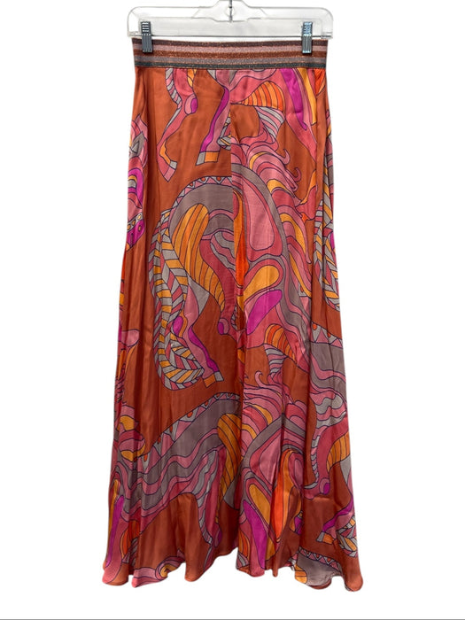 Oliphant Size S Coral & Multi Viscose Paisley Side Zip Elastic Waist Maxi Skirt Coral & Multi / S