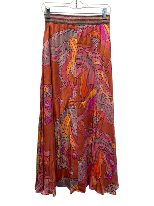 Oliphant Size S Coral & Multi Viscose Paisley Side Zip Elastic Waist Maxi Skirt Coral & Multi / S