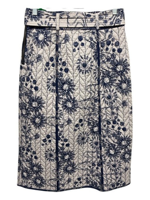 Marie Oliver Size 4 White & Navy Blue Cotton Quilted Floral Midi Belt Inc Skirt White & Navy Blue / 4