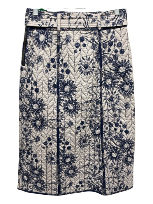 Marie Oliver Size 4 White & Navy Blue Cotton Quilted Floral Midi Belt Inc Skirt White & Navy Blue / 4