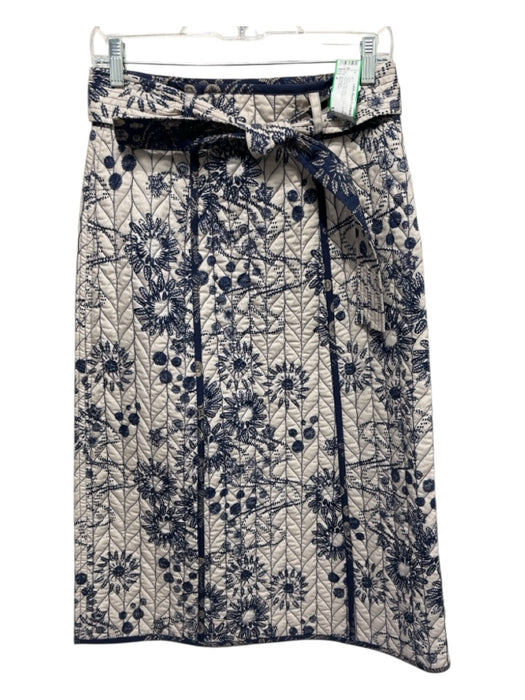 Marie Oliver Size 4 White & Navy Blue Cotton Quilted Floral Midi Belt Inc Skirt White & Navy Blue / 4