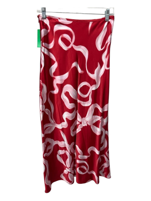 Kitri Size 4 red, pink, white Viscose Blend Side Zip Ribbon Print Satin Skirt red, pink, white / 4