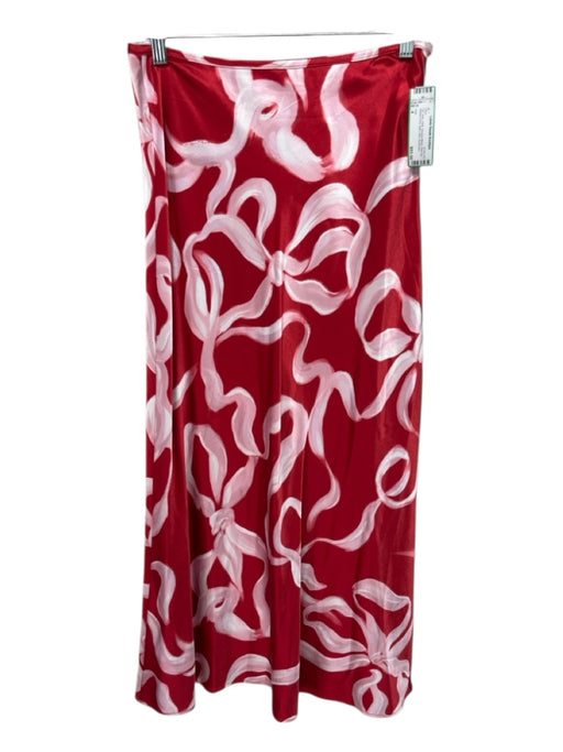 Kitri Size 4 red, pink, white Viscose Blend Side Zip Ribbon Print Satin Skirt red, pink, white / 4