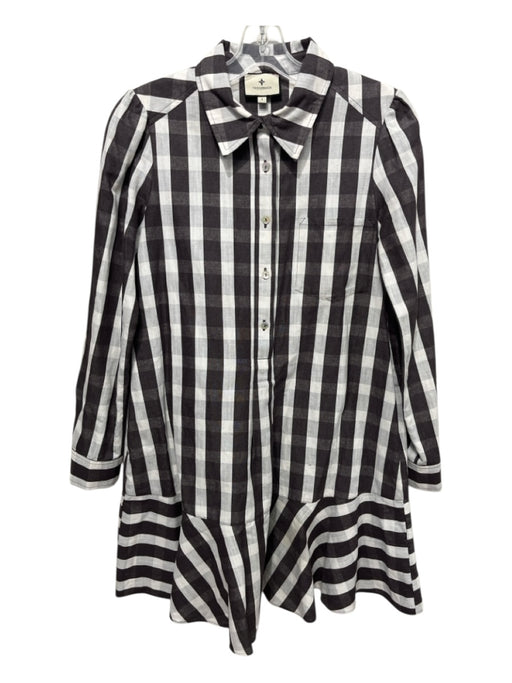 Tuckernuck Size Small Brown & White Cotton & Linen Long Sleeve Gingham Dress Brown & White / Small