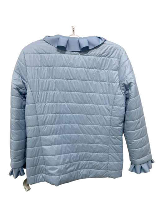 Patty Kim Size S Light Blue Nylon Ruffle Detail Long Sleeve Button Front Jacket Light Blue / S