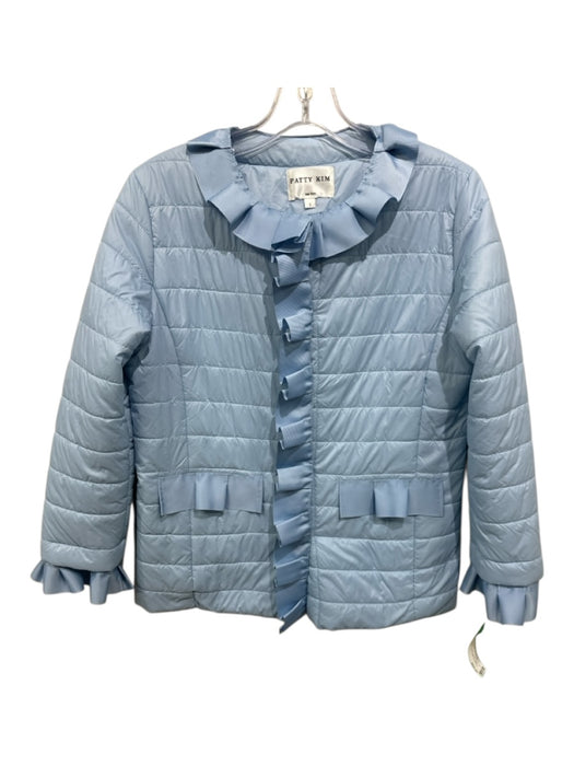 Patty Kim Size S Light Blue Nylon Ruffle Detail Long Sleeve Button Front Jacket Light Blue / S
