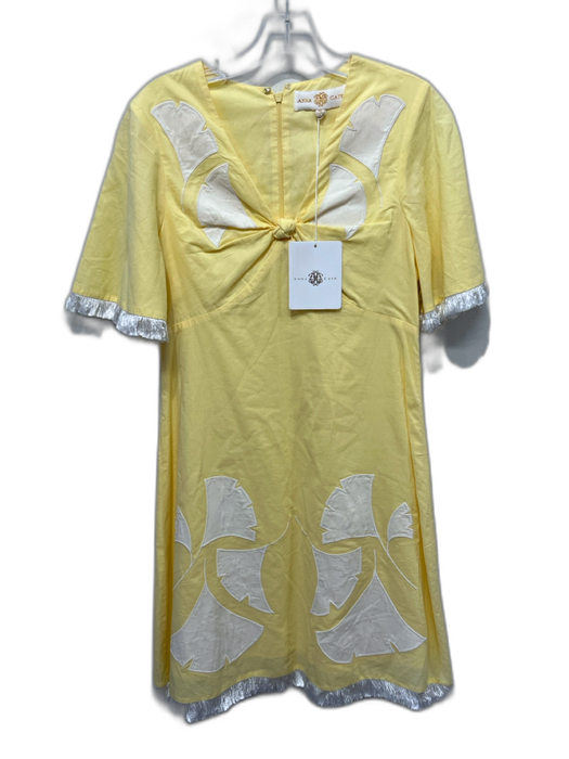 Anna Cate Size XS Yellow & White Cotton Short Sleeve Ginkgo Leaves Dress Yellow & White / XS