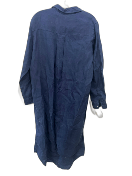 Frank & Eileen Size S Navy Blue Linen Long Sleeve Buttons Shirt Dress Midi Dress Navy Blue / S