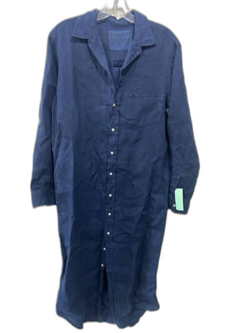 Frank & Eileen Size S Navy Blue Linen Long Sleeve Buttons Shirt Dress Midi Dress Navy Blue / S