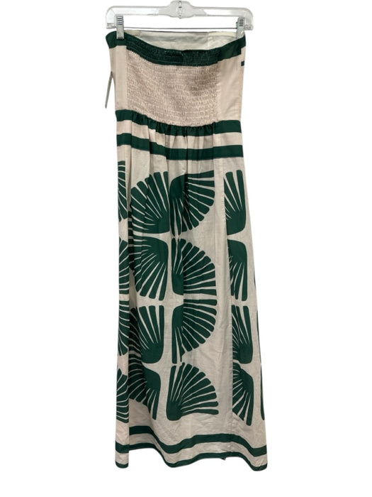Benaar Size S Green & Cream Cotton Strapless Leaf Print Front Slit Midi Dress Green & Cream / S