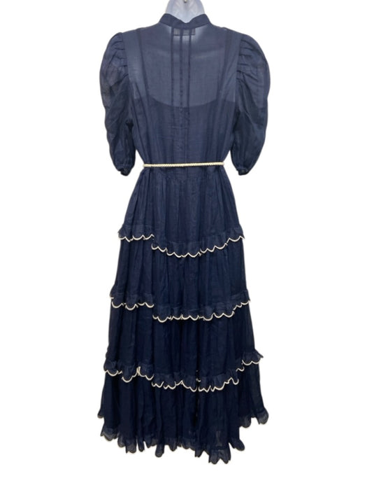 Zimmermann Size 1 Navy & white Maxi Slip Inc Sheer Short Puff Sleeve Dress Navy & white / 1