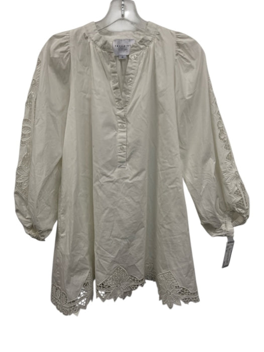 The Shirt Size XS White Cotton Long Sleeve 1/2 Button Knee length Dress White / XS