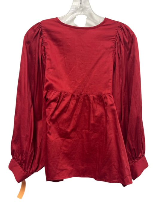 LaRoque Size S Red Cotton Long Sleeve Pleated Neck Split V neck Top Red / S