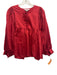 LaRoque Size S Red Cotton Long Sleeve Pleated Neck Split V neck Top Red / S