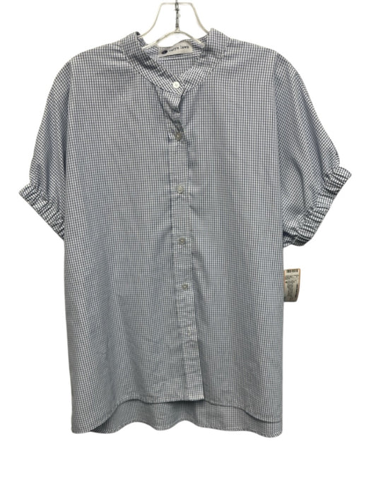 Caryn Lawn Size M White & Blue Polyester & Cotton Buttons Plaid Short Sleeve Top White & Blue / M