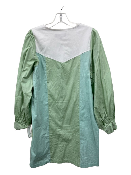 Pomander Place Size XS White Green & Blue Cotton Button Front Long Sleeve Dress White Green & Blue / XS
