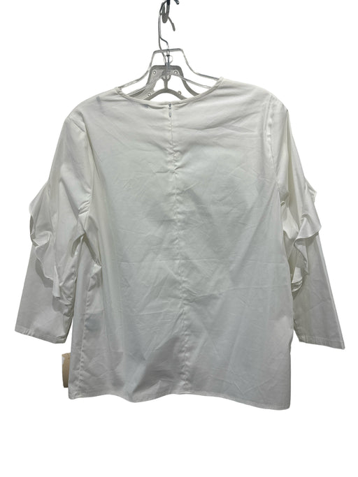 J Mclaughlin Size S White Cotton Blend Round Neck Long Sleeve Ruffle Detail Top White / S