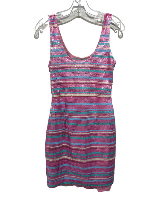 Loveshackfancy Size 2 Pink & blue Nylon All Over Sequins Striped Side Zip Dress Pink & blue / 2