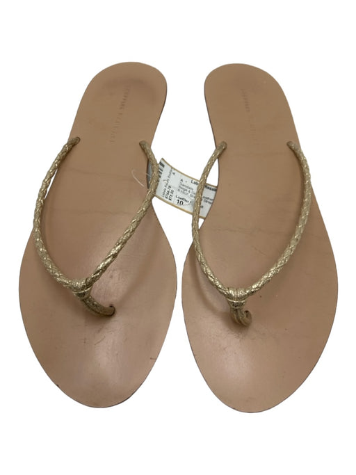 Loeffler Randall Shoe Size 10 Beige & Gold Leather Thong Open Toe & Heel Sandals Beige & Gold / 10