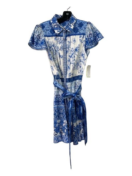 Alice + Olivia Size 4 Blue & White Cotton Blend Short Sleeve Floral Dress Blue & White / 4