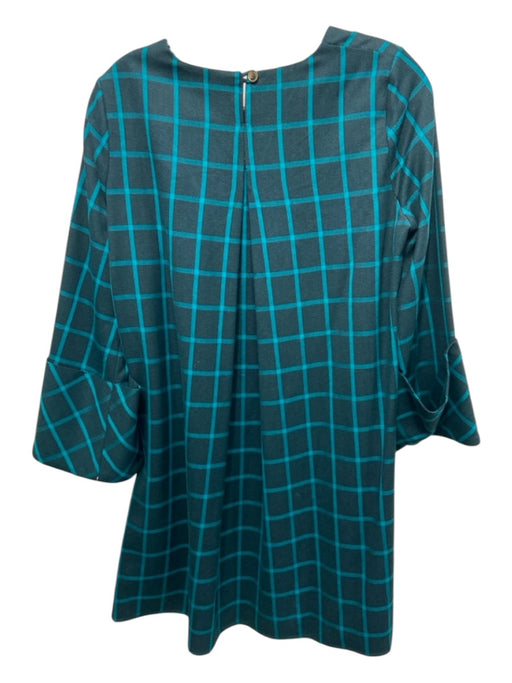 Tuckernuck Size S Blue & Teal Print Polyester & Rayon Plaid 3/4 Sleeve Dress Blue & Teal Print / S