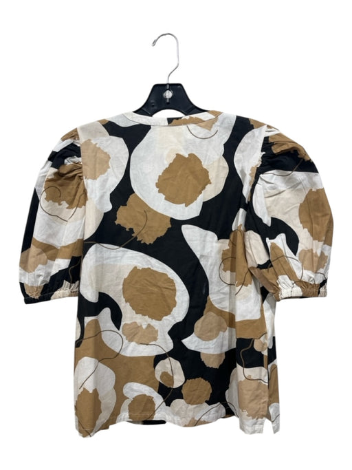 Emily McCarthy Size XS Beige, White & Black Cotton Abstract Half Puff Sleeve Top Beige, White & Black / XS