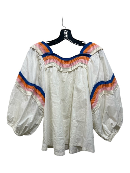 Corey lynn calter Size S Cream, blue & orange Cotton Embroidered Wavy Line Top Cream, blue & orange / S