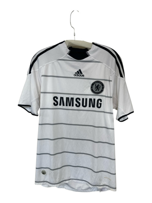 Adidas AS IS Size M White & Gray Polyester Soccer Striped Soccer Jersey T-Shirt White & Gray / M