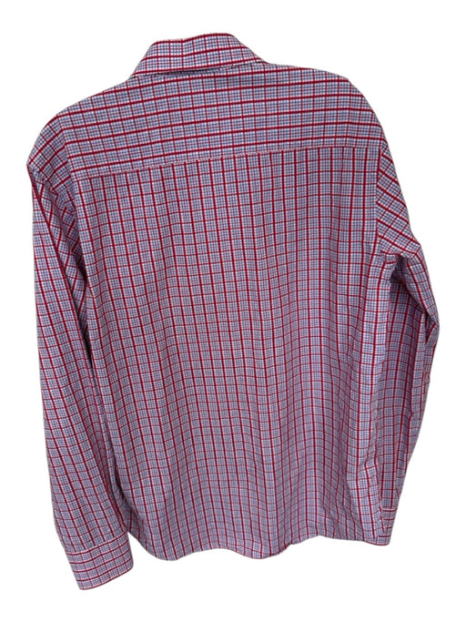 Bugatchi Size Est M Red & Blue Cotton Grid Button Down Men's Shirt Red & Blue / Est M