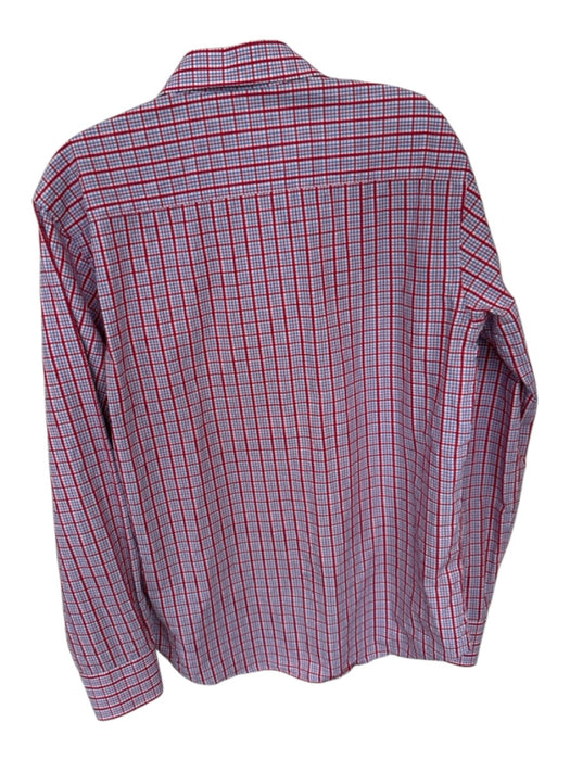 Bugatchi Size Est M Red & Blue Cotton Grid Button Down Men's Shirt Red & Blue / Est M