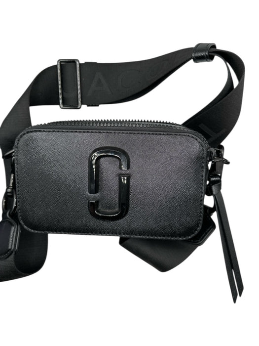 Marc Jacobs Black Leather Canvas Strap Rectangle Zip Close Crossbody Bag Black / S
