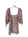 Amanda Uprichard Size S Orange & Blue Linen Short Balloon Sleeve Flowers Dress Orange & Blue / S