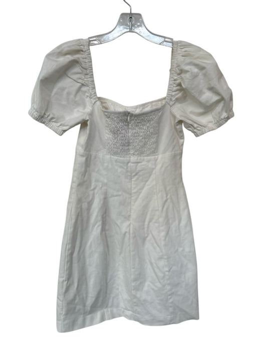 ASTR Size S Ivory Cotton Short Balloon Sleeve Back Zip Dress Ivory / S