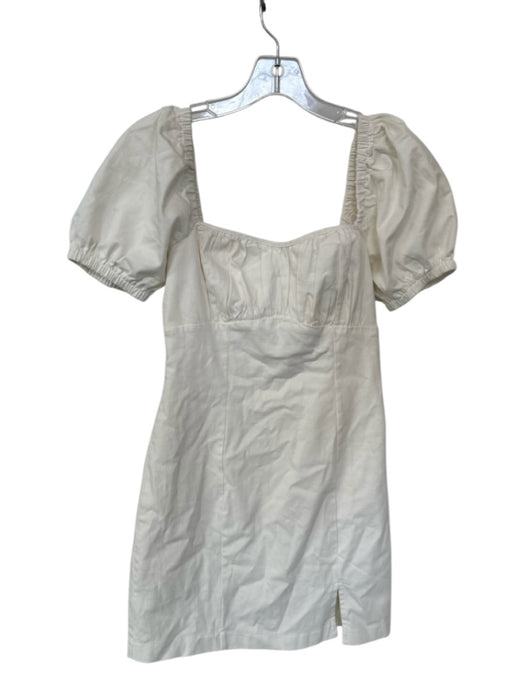 ASTR Size S Ivory Cotton Short Balloon Sleeve Back Zip Dress Ivory / S